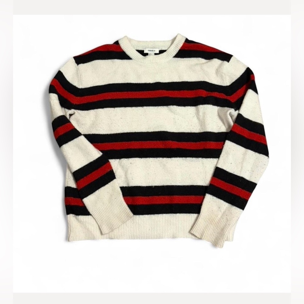 Forever 21 Striped Crewneck Sweater - Black, Red, and Cream